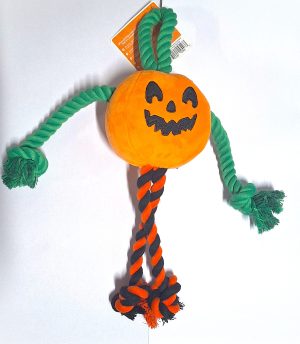 Happy Pet Halloween Pumpkin with Rope Dog Toy